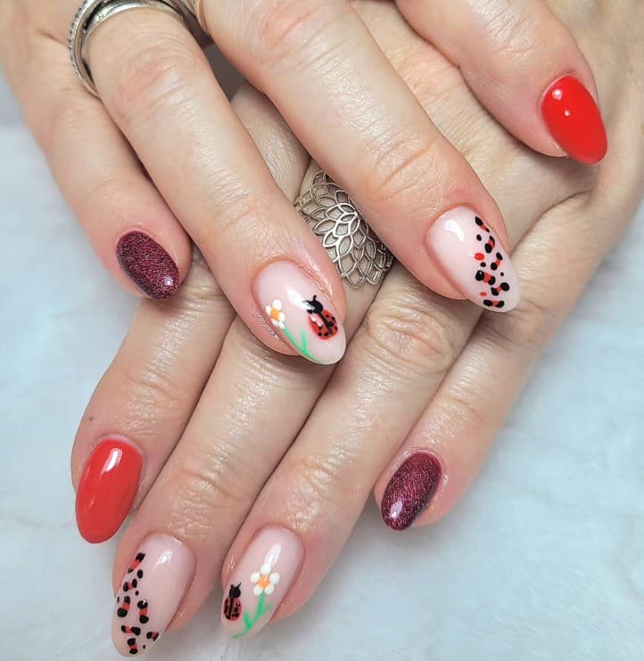 Remplissage gel - Nail art fleurs / coccinelle / panthère